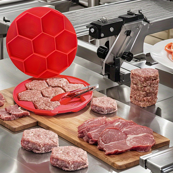 Formă din silicon hexagonală cu opt găuri, pentru burgeri și chiftele, congelare și coacere