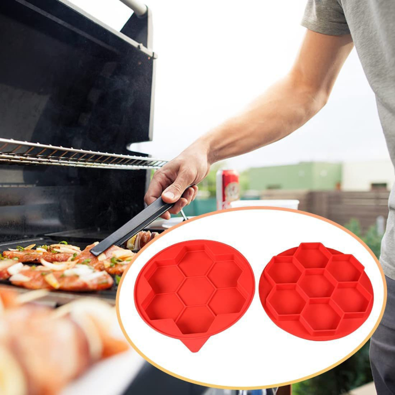 Formă din silicon hexagonală cu opt găuri, pentru burgeri și chiftele, congelare și coacere