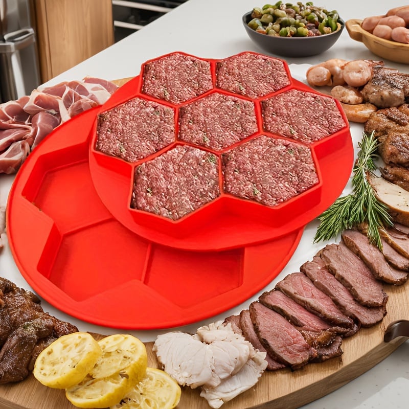 Formă din silicon hexagonală cu opt găuri, pentru burgeri și chiftele, congelare și coacere