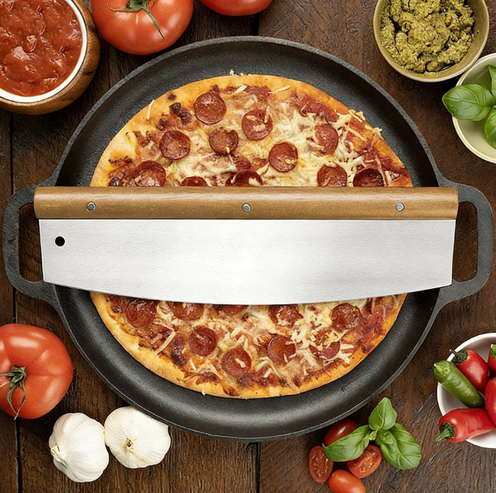 PS350 Cuțit rocker pentru pizza din oțel inoxidabil, extra-large, pentru aluat și pâine