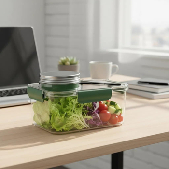 Salad Pod a doua generație: Bol portabil pentru salată, cu capac etanș și borcănel pentru condimente