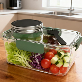 Salad Pod a doua generație: Bol portabil pentru salată, cu capac etanș și borcănel pentru condimente