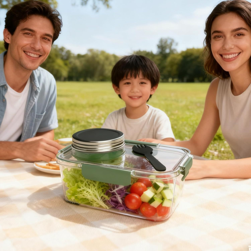 Salad Pod a doua generație: Bol portabil pentru salată, cu capac etanș și borcănel pentru condimente
