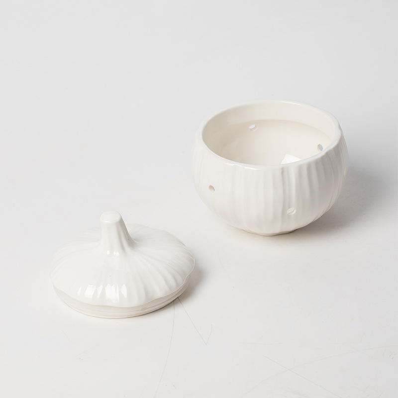 Vas ceramic pentru depozitare usturoi, recipient de bucătărie cu design creativ și capac, rezistent la umezeală