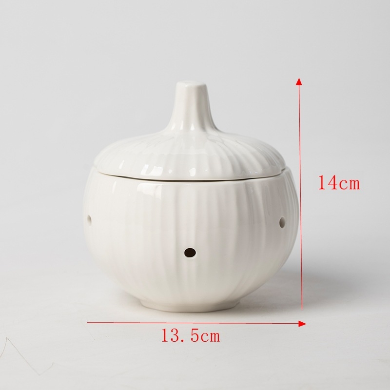 Vas ceramic pentru depozitare usturoi, recipient de bucătărie cu design creativ și capac, rezistent la umezeală