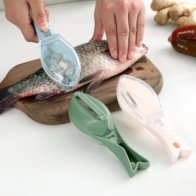 Îndepărțitor de solzi de pește din plastic, cu capac - unealtă de bucătărie manuală