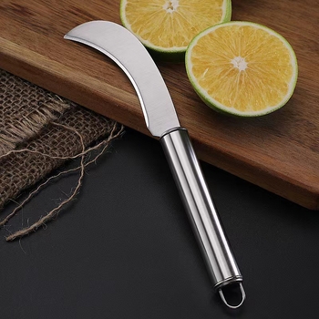 Cuțit de fructe din oțel inoxidabil cu lamă curbată, cuțit pentru ananas și banane și curățător de fructe