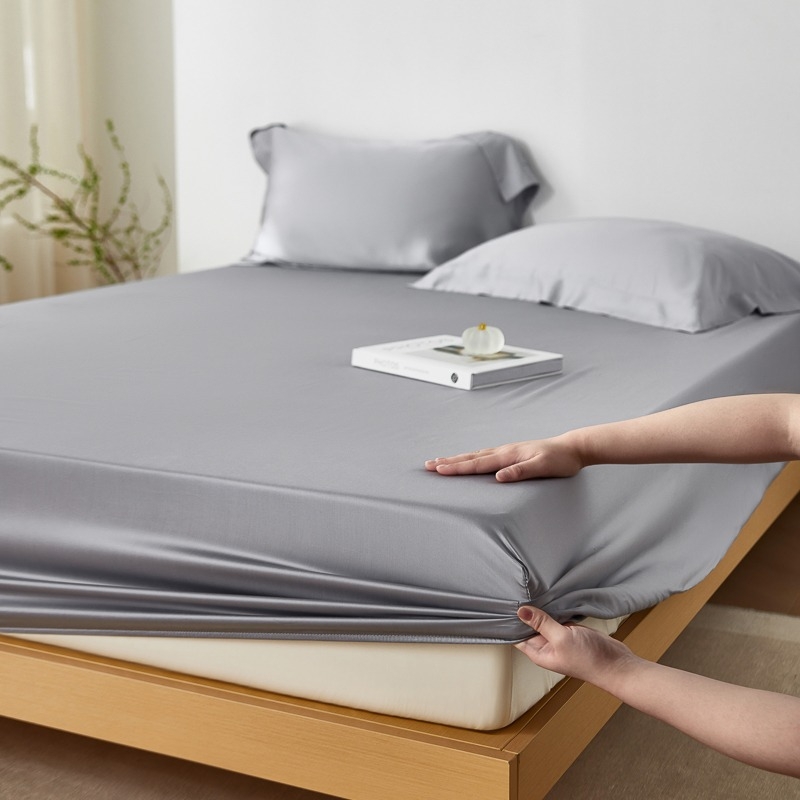 Cearșaf elastic din Lyocell Tencel, culoare solidă, finisaj satin, răcire de vară, antiderapant, protecție pentru saltea