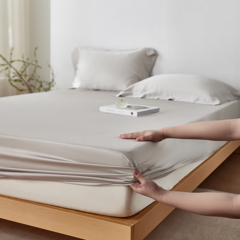 Cearșaf elastic din Lyocell Tencel, culoare solidă, finisaj satin, răcire de vară, antiderapant, protecție pentru saltea