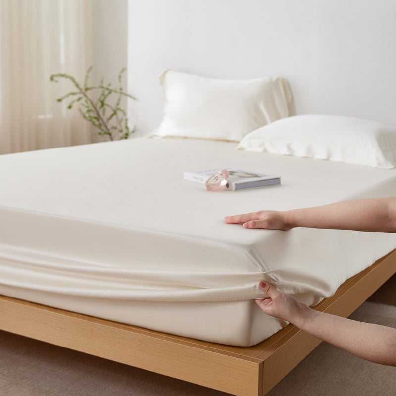 Cearșaf elastic din Lyocell Tencel, culoare solidă, finisaj satin, răcire de vară, antiderapant, protecție pentru saltea
