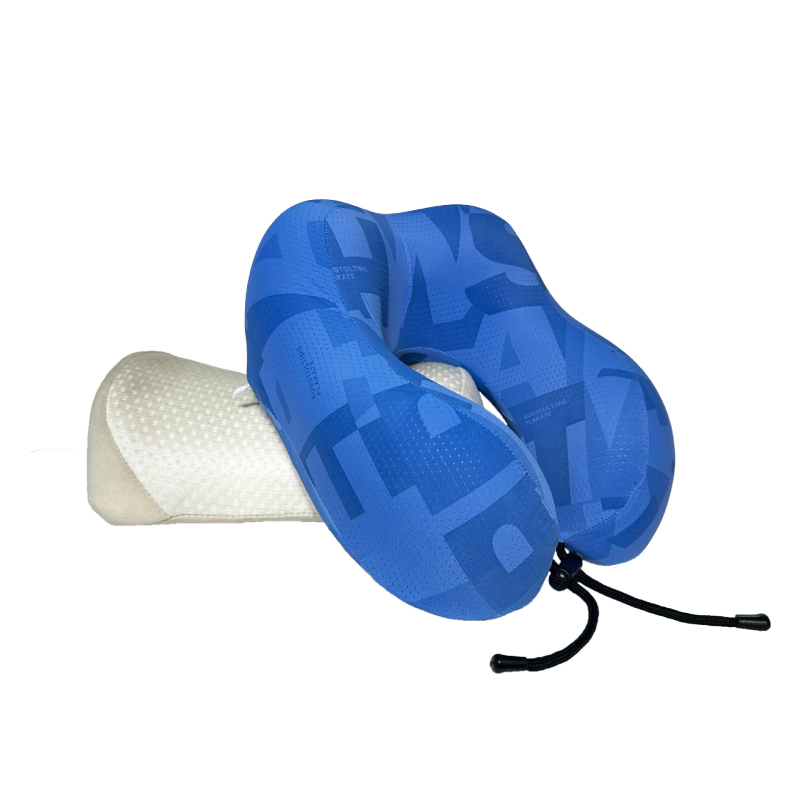 Pernă cervicală de călătorie, cu spumă cu memorie și țesătură ice silk, imprimare cu două cocoașe