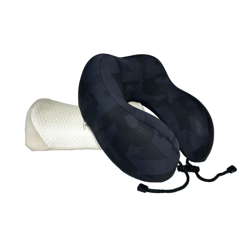 Pernă cervicală de călătorie, cu spumă cu memorie și țesătură ice silk, imprimare cu două cocoașe