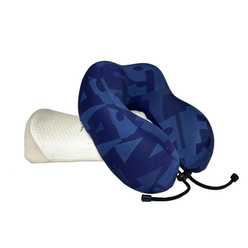 Pernă cervicală de călătorie, cu spumă cu memorie și țesătură ice silk, imprimare cu două cocoașe