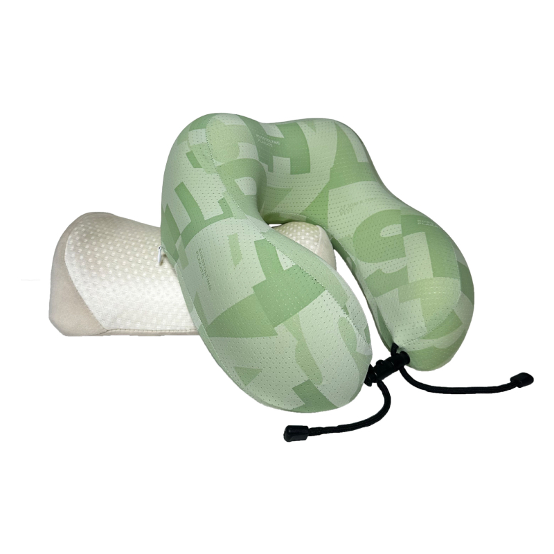 Pernă cervicală de călătorie, cu spumă cu memorie și țesătură ice silk, imprimare cu două cocoașe