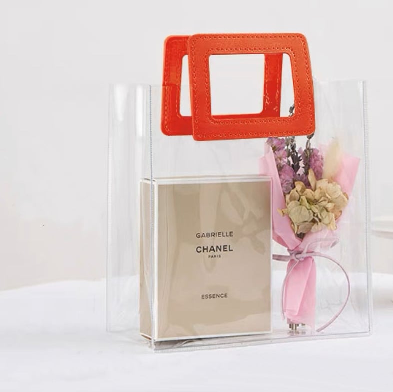 Geantă de cadouri din PVC transparent, geantă de mână pentru cadouri de ziua de naștere, ambalaj plastic cu logo personalizat, stil festiv