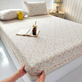 Set de pat Jacquard cu fixare dublă, 3 piese, protecție împotriva prafului și murdăriei, maro, pentru pat de 1,8 m