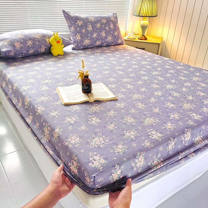 Set de pat Jacquard cu fixare dublă, 3 piese, protecție împotriva prafului și murdăriei, maro, pentru pat de 1,8 m
