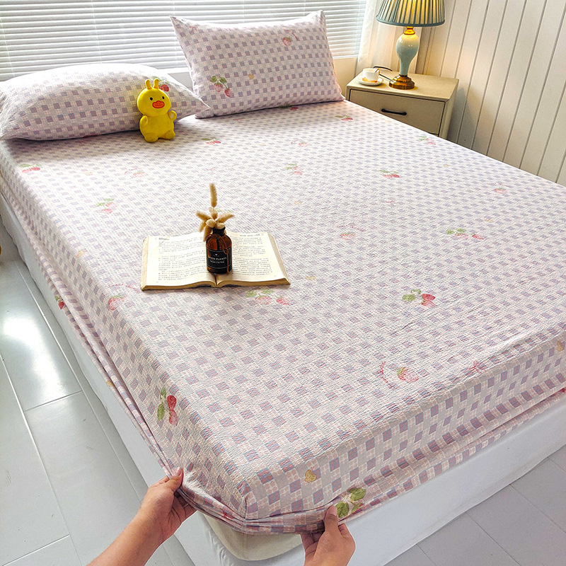 Set de pat Jacquard cu fixare dublă, 3 piese, protecție împotriva prafului și murdăriei, maro, pentru pat de 1,8 m