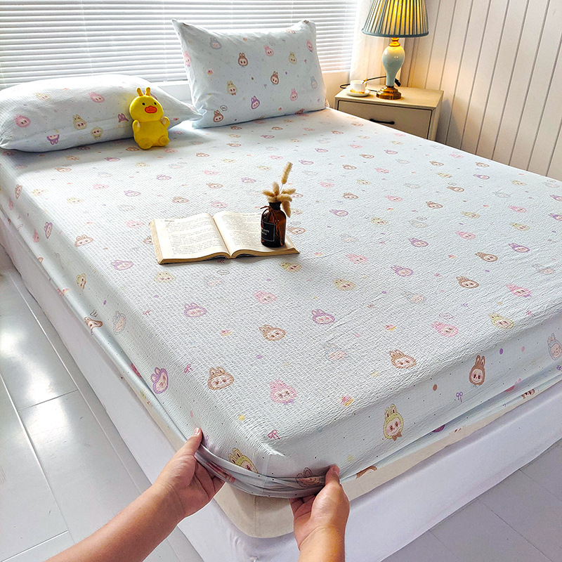 Set de pat Jacquard cu fixare dublă, 3 piese, protecție împotriva prafului și murdăriei, maro, pentru pat de 1,8 m