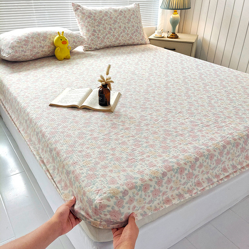 Set de pat Jacquard cu fixare dublă, 3 piese, protecție împotriva prafului și murdăriei, maro, pentru pat de 1,8 m
