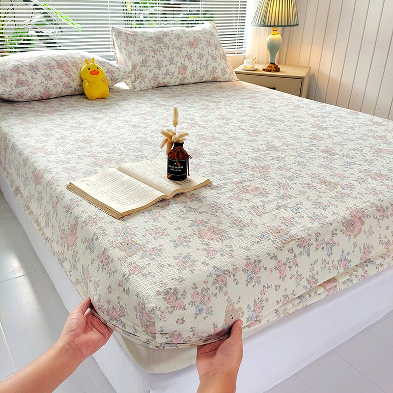 Set de pat Jacquard cu fixare dublă, 3 piese, protecție împotriva prafului și murdăriei, maro, pentru pat de 1,8 m