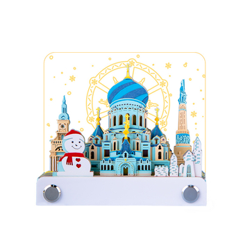 Calendar 3D din hârtie, în formă de clădire – pagini de rupere manuală, într-o cutie cadou