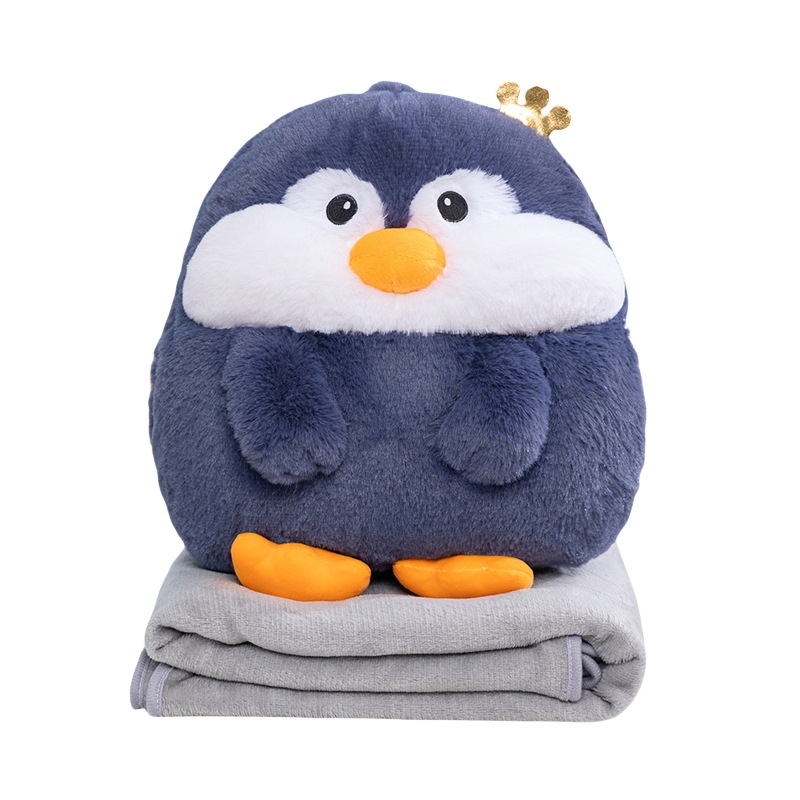 Pernă pluș cu capibara, hamster și pinguin, cu pătură — 3 în 1 pentru birou și acasă, pernă de odihnă și încălzitor de mâini, păpușă decorativă