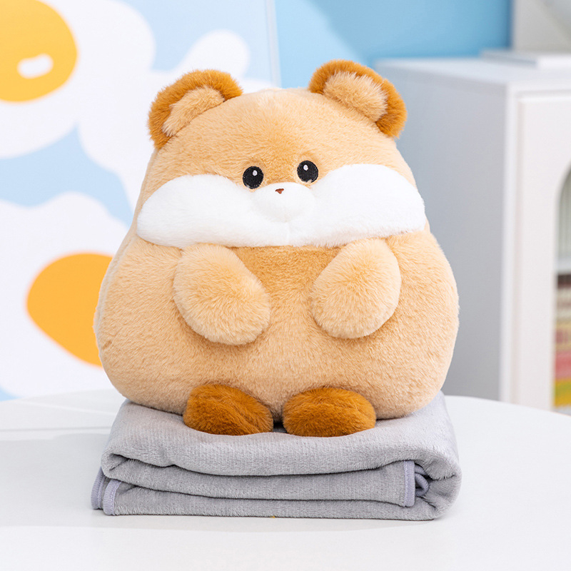 Pernă pluș cu capibara, hamster și pinguin, cu pătură — 3 în 1 pentru birou și acasă, pernă de odihnă și încălzitor de mâini, păpușă decorativă