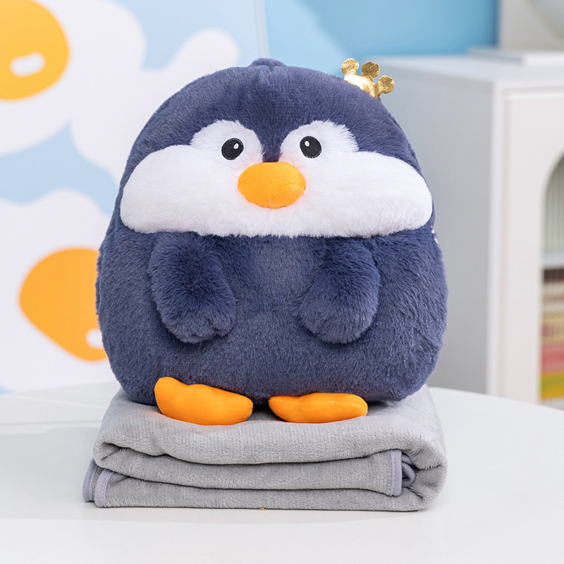 Pernă pluș cu capibara, hamster și pinguin, cu pătură — 3 în 1 pentru birou și acasă, pernă de odihnă și încălzitor de mâini, păpușă decorativă