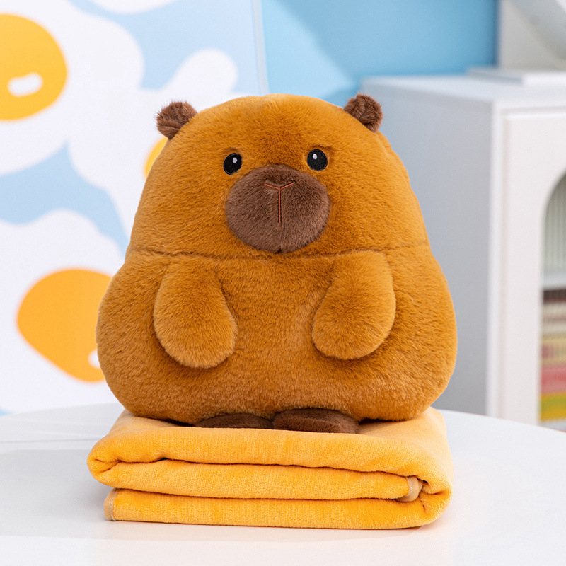 Pernă pluș cu capibara, hamster și pinguin, cu pătură — 3 în 1 pentru birou și acasă, pernă de odihnă și încălzitor de mâini, păpușă decorativă