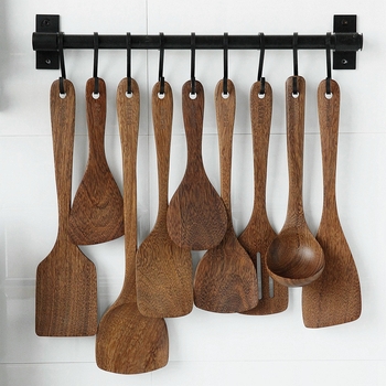Set de ustensile de bucătărie din lemn, spatulă de gătit, rezistent la temperaturi înalte