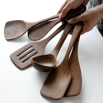 Set de ustensile de bucătărie din lemn, spatulă de gătit, rezistent la temperaturi înalte