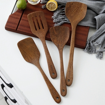 Set de ustensile de bucătărie din lemn, spatulă de gătit, rezistent la temperaturi înalte