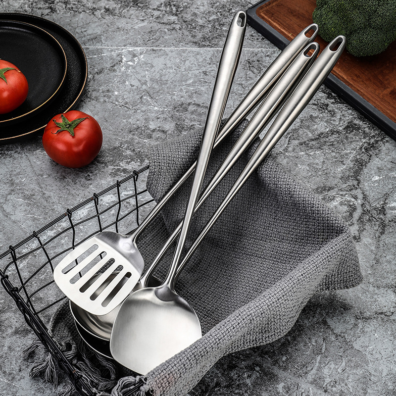 Set de spatule din oțel inoxidabil 304, mâner extins, pentru gătit, ustensile de bucătărie, protecție împotriva arsurilor