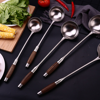 Spatulă de bucătărie din oțel inoxidabil, cu mâner din lemn, mâner lung, vârf îngroșat, durabilă