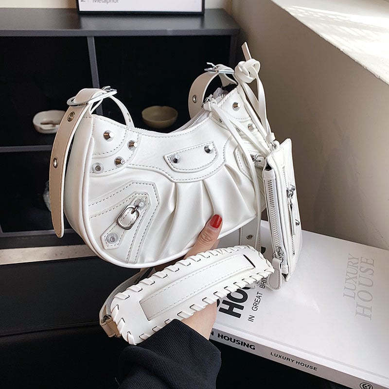 Dumpling torba s rivetima i plisiranim dizajnom, mala, 2023 stil, za rame ili crossbody