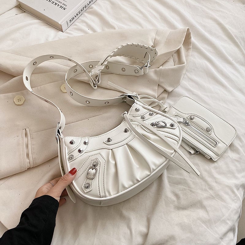 Dumpling torba s rivetima i plisiranim dizajnom, mala, 2023 stil, za rame ili crossbody