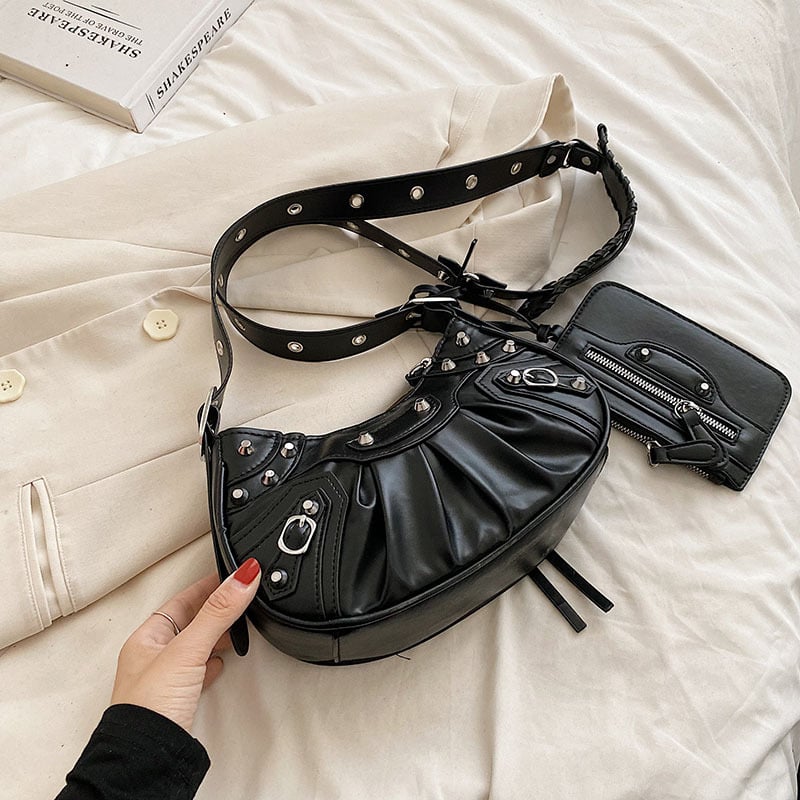Dumpling torba s rivetima i plisiranim dizajnom, mala, 2023 stil, za rame ili crossbody