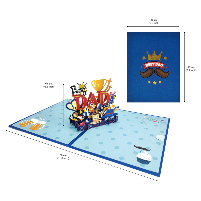 Card de felicitare pop-up 3D pentru Ziua Tatălui, cu tăiere laser – Cel mai bun tată
