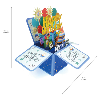 Felicitare de ziua de naștere cu pop-up 3D, albastră, glitter premium