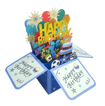 Felicitare de ziua de naștere cu pop-up 3D, albastră, glitter premium