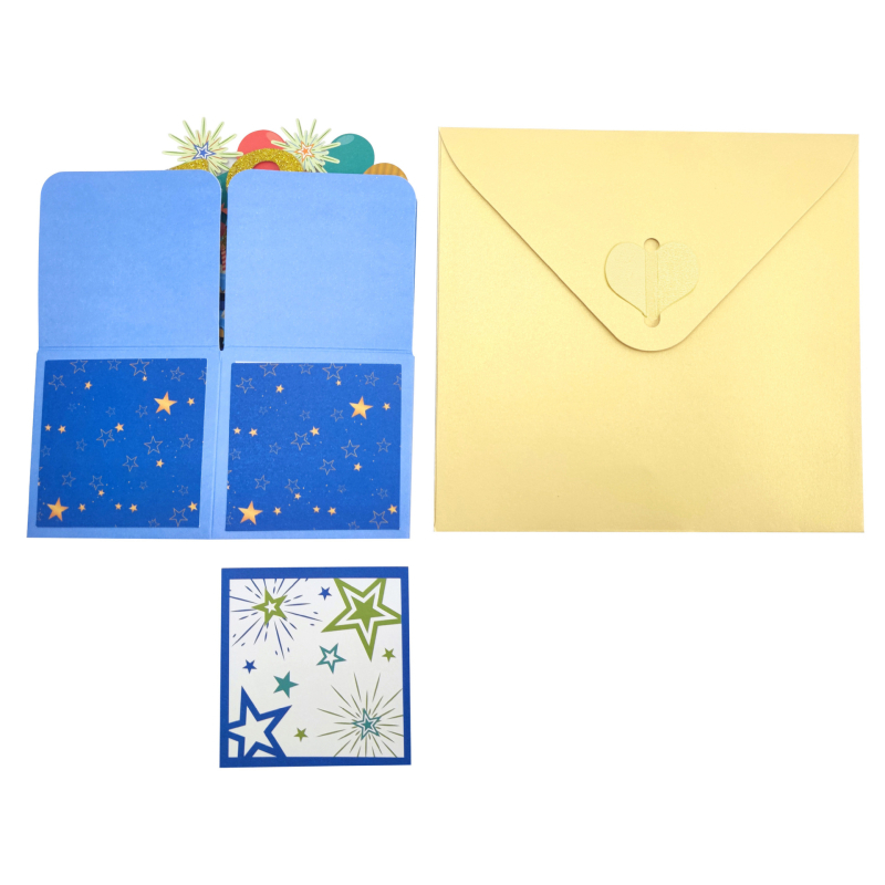 Felicitare de ziua de naștere cu pop-up 3D, albastră, glitter premium