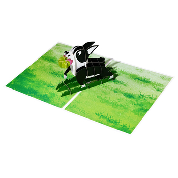 Felicitare 3D pentru animale, cu Boston Terrier, decupaj din hârtie, realizată manual
