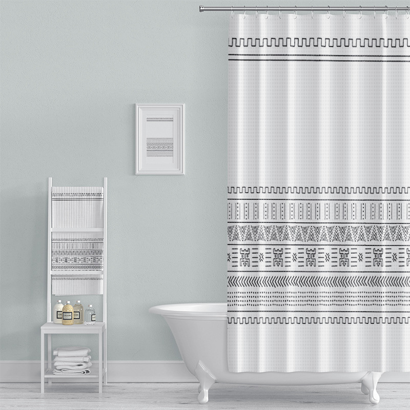 Cortină de duș Boem, cu imprimare digitală pe țesătură waffle, impermeabilă pentru baie.