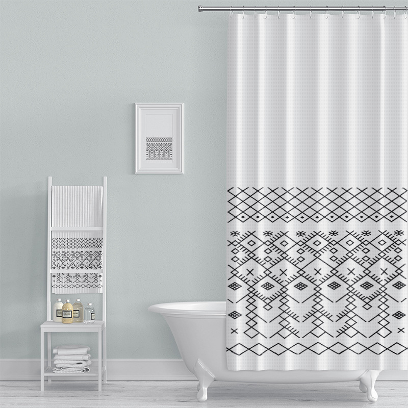 Cortină de duș Boem, cu imprimare digitală pe țesătură waffle, impermeabilă pentru baie.