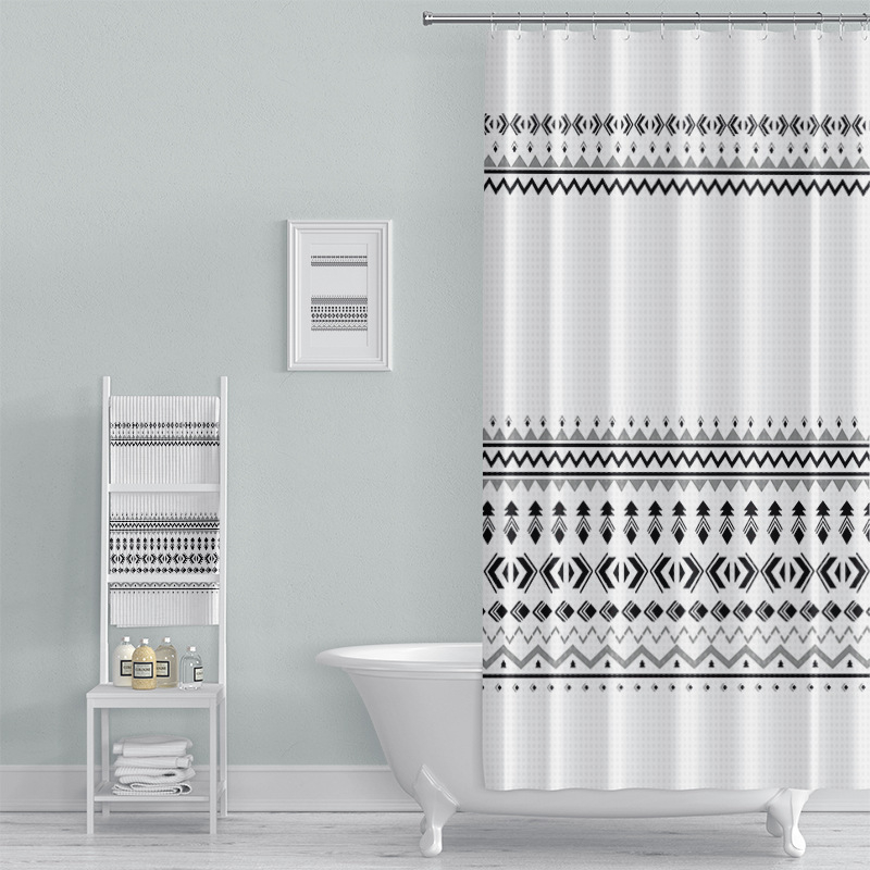 Cortină de duș Boem, cu imprimare digitală pe țesătură waffle, impermeabilă pentru baie.