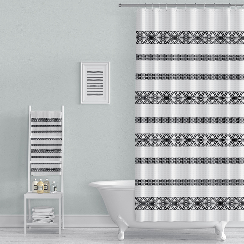 Cortină de duș Boem, cu imprimare digitală pe țesătură waffle, impermeabilă pentru baie.