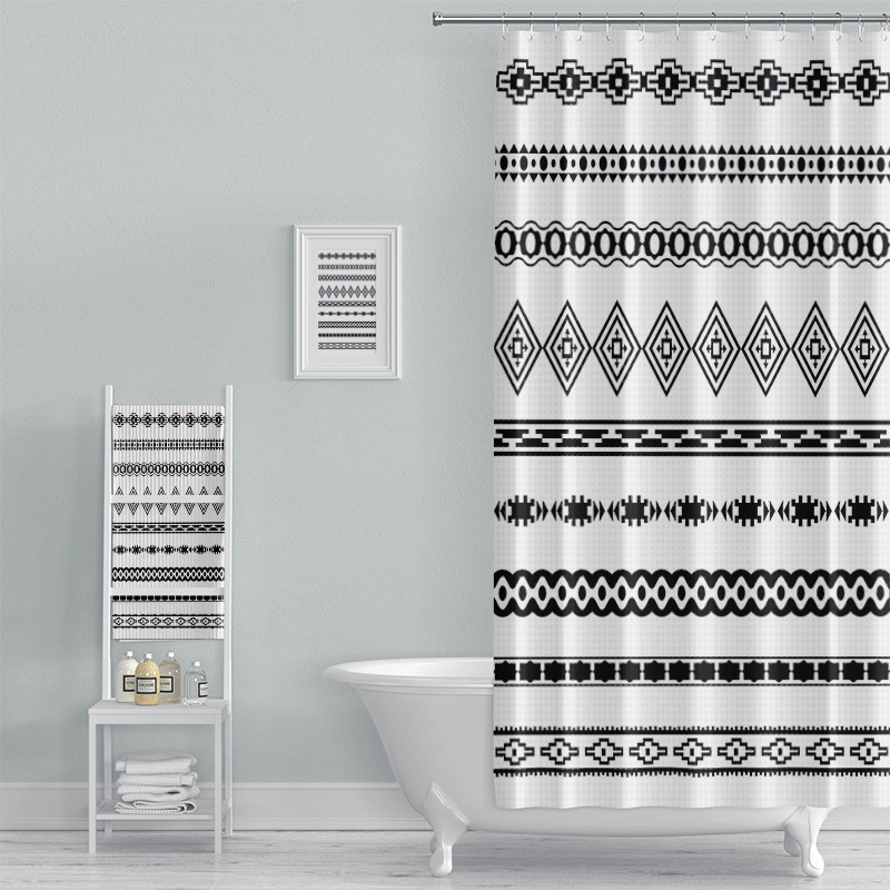 Cortină de duș Boem, cu imprimare digitală pe țesătură waffle, impermeabilă pentru baie.
