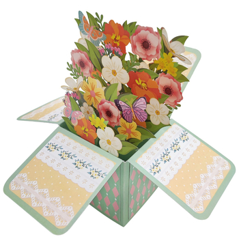 Flori rafinate, card de felicitare 3D în cutie, pentru Ziua Mamei, Ziua Profesorului, Ziua Femeii și Ziua Îndrăgostiților, urări universale