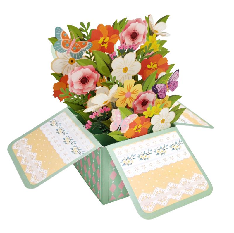 Flori rafinate, card de felicitare 3D în cutie, pentru Ziua Mamei, Ziua Profesorului, Ziua Femeii și Ziua Îndrăgostiților, urări universale